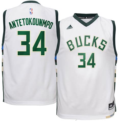 youth milwaukee bucks giannis antetokounmpo adidas white home replica jersey|More.